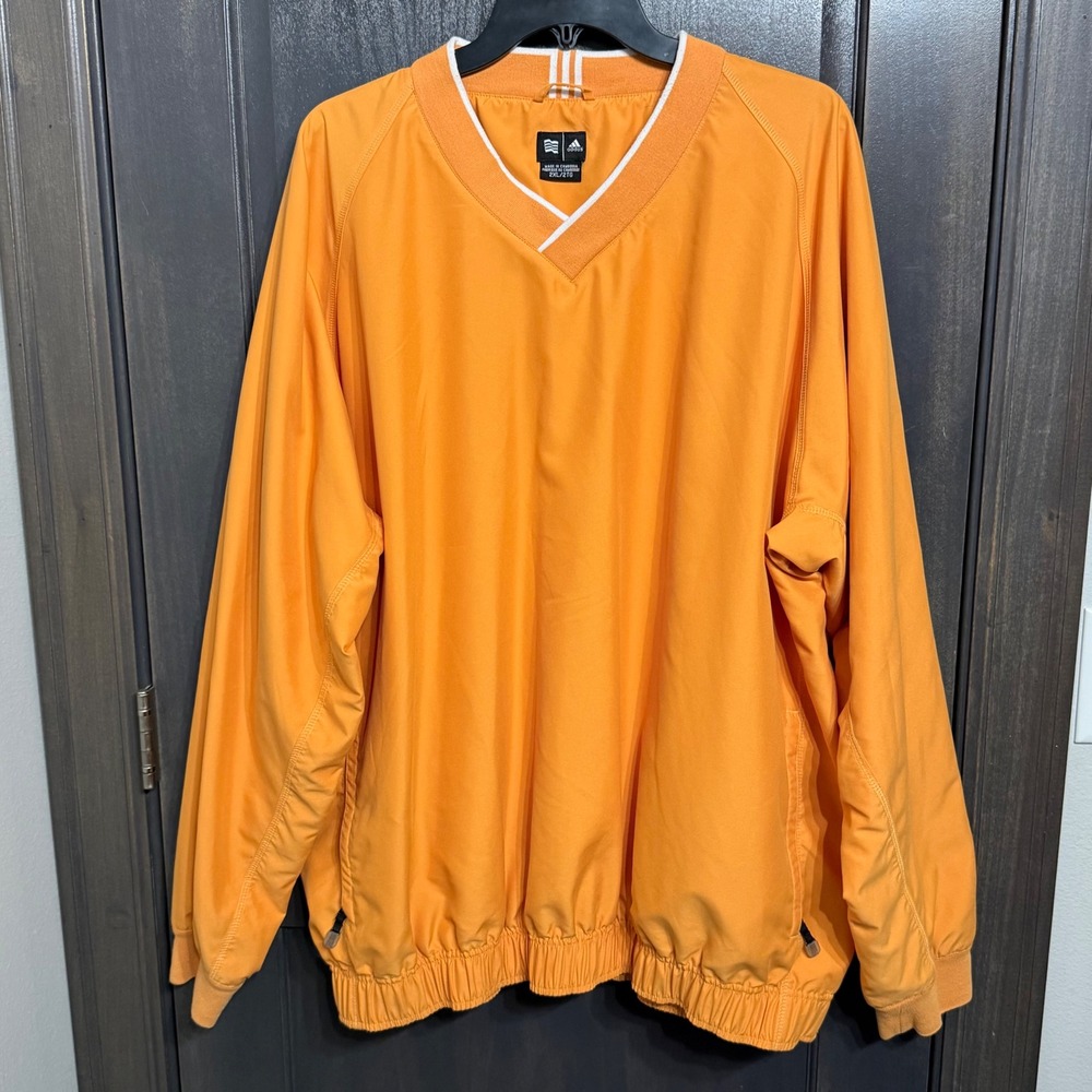 Adidas Mens Pullover Golf Jacket Orange V Neck Long Sleeve 2XL